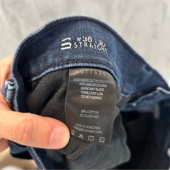 Mott & Bow Jeans Mens 36x32 Blue Straight Denim Dark Wash Stretch (36x29) Pants - Picture 9 of 10